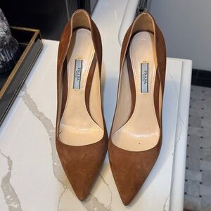 Prada Women's Tan Suede Heels